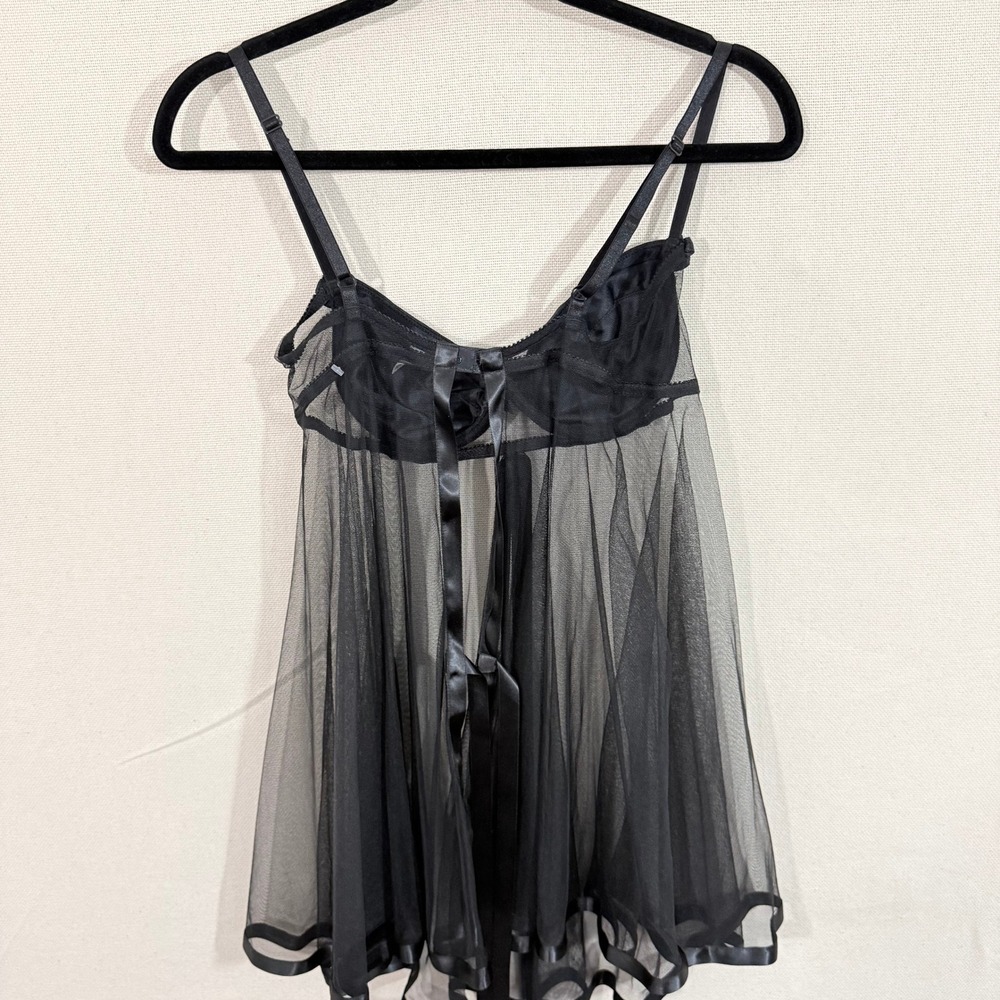 Victorias Secret Black Sheer Mesh Babydoll Lingerie Satin Trim Underwire 36B - Picture 5 of 5